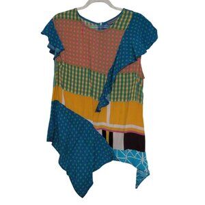 Conditions Apply Gingham Check Shirt Womens Size Medium Blue Asymmetrical